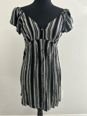 Volcom Black and White Striped Button-Front Mini Dress